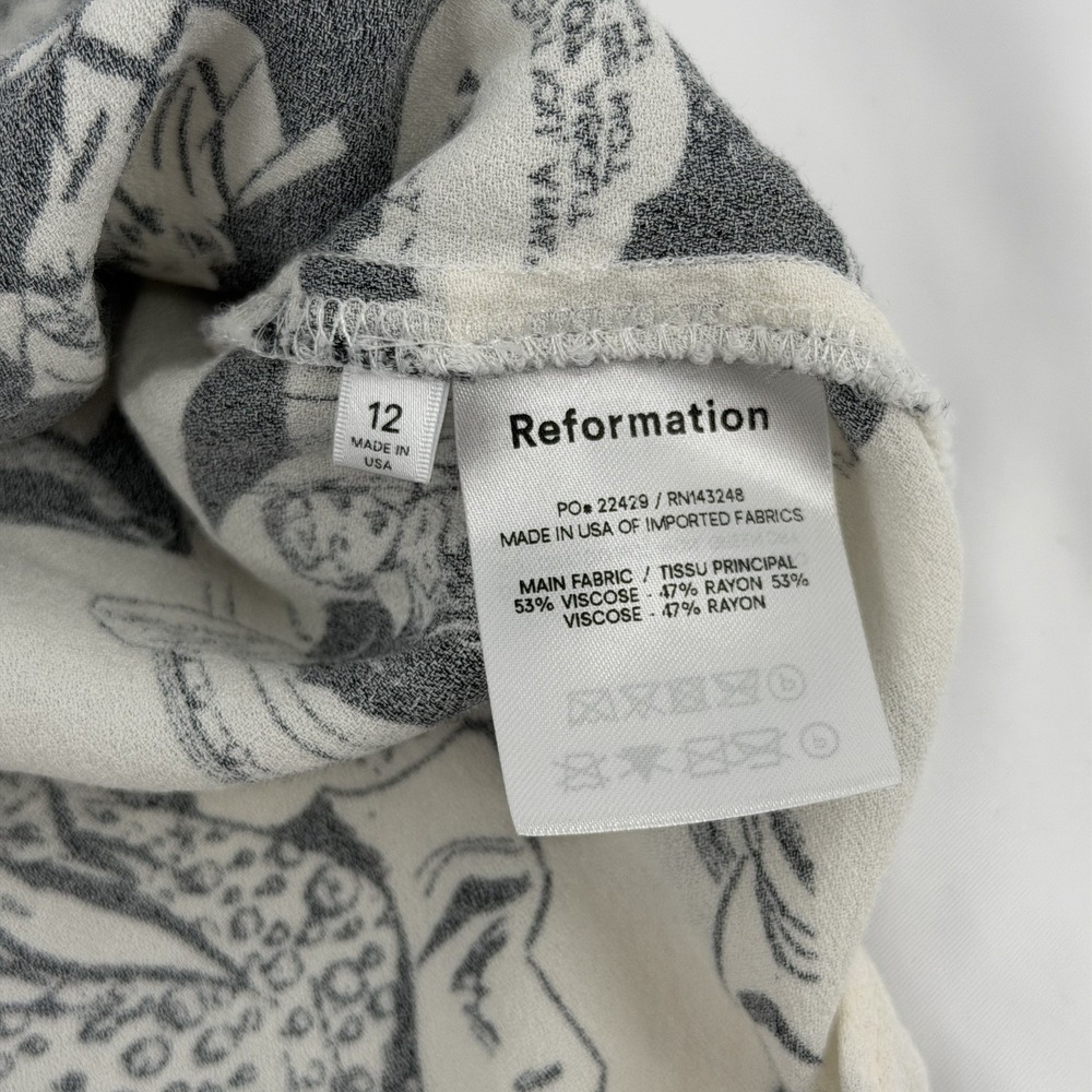 Reformation Sz 12 Lianne Newspaper Print‎ Mini Dress Black & White Puff Sleeve - Picture 6 of 8